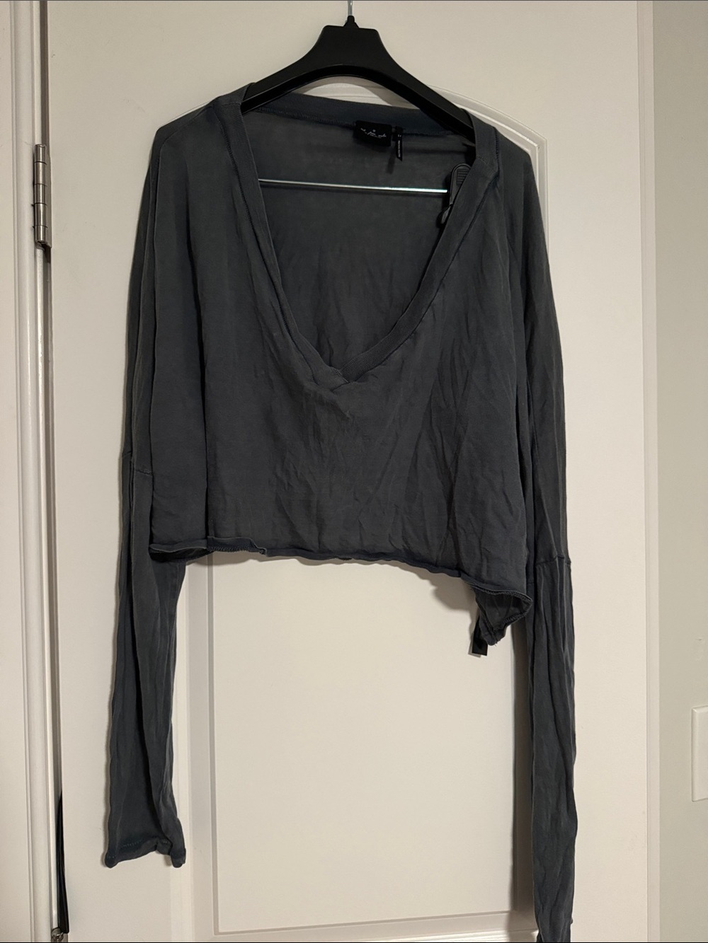 Women's Deep V Cropped Long-Sleeve Top - Gray